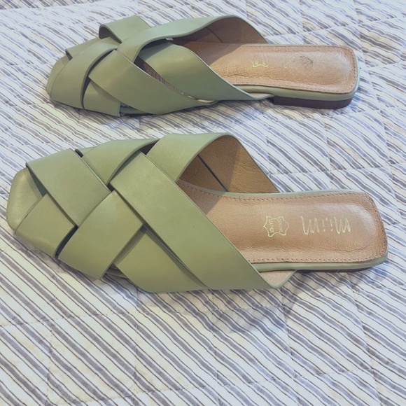Mi.iM Reece Woven Leather Mint Green Pistachio Open Toe Slide, Sz 9 - Picture 2 of 9